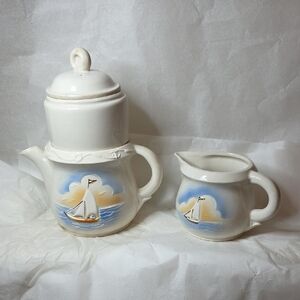 Porcelier Vintage China Small Coffee/Teapot And Cream Pitcher